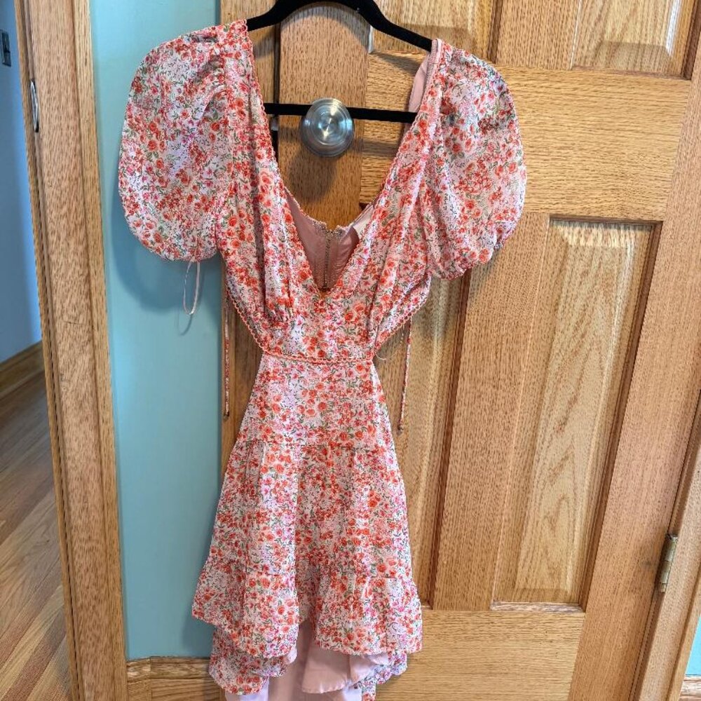 Sky to Moon Pink Floral Cutout Puff Sleeve Dress Size Med